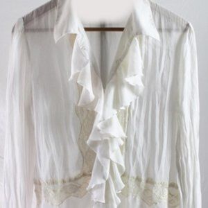 White Stag Ruffled Ivory Romantic Western Blouse Bell Sleeve M